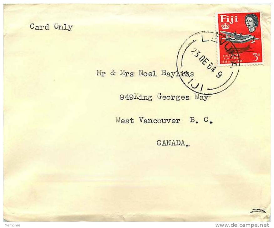 1964  Letter To Canada SG 338  25th Ann. Of First Fiji - Tonga Airmail Service - Fidji (...-1970)