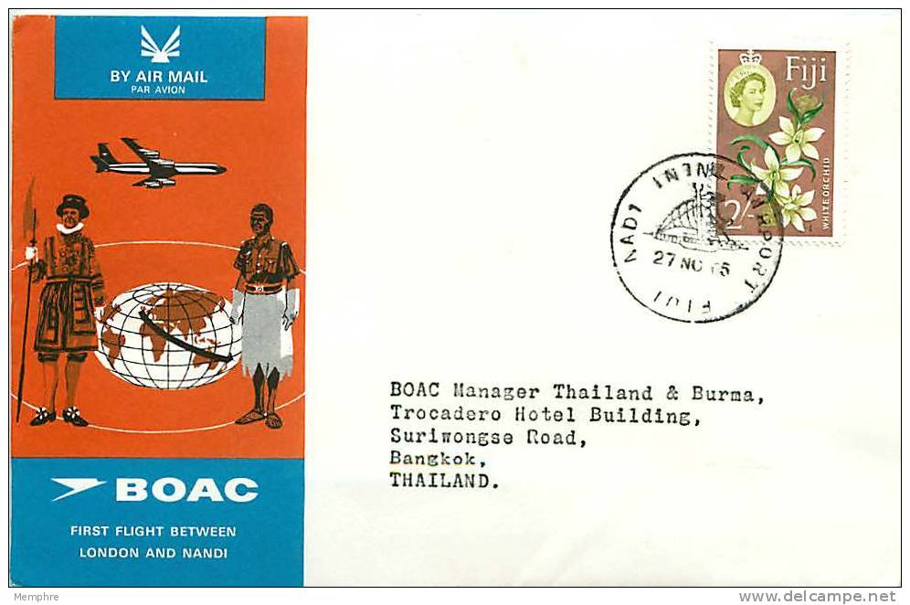 1965 BOAC First Flight Fiji To London Via Bangkok  SG 319 - Fiji (...-1970)