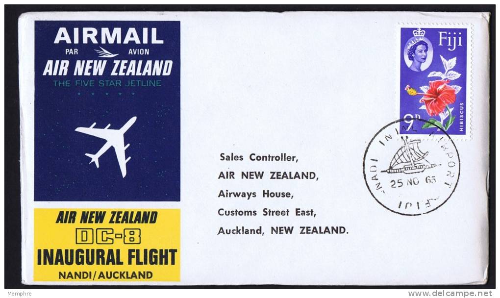 1965  Air New Zealand First Flight Nandi To Auckland, New Zealand  SG 315 - Fiji (...-1970)