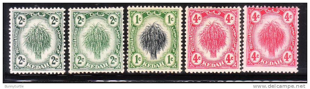 Malaya Kedah 1912-21 Sheaf Of Rice Perf 14 5v Mint Hinged - Kedah