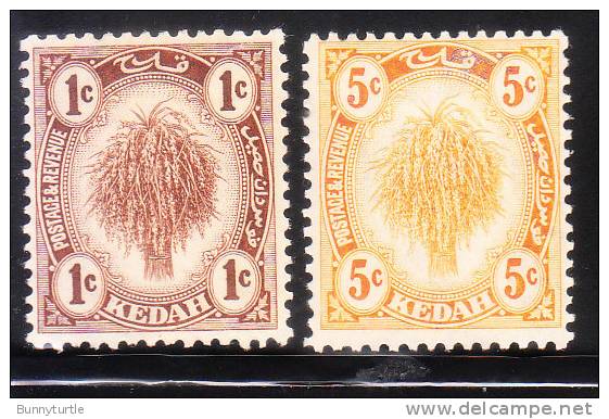 Malaya Kedah 1921-36 Sheaf Of Rice 2v Mint Hinged - Kedah