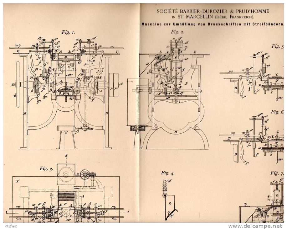 Original Patentschrift - Barbier-Durozier & Prud In Saint Marcellin , 1898 , Machine Pour Publications Ruban !!! - Machines