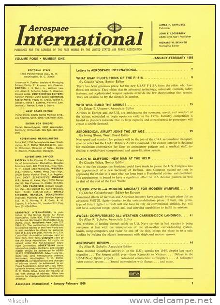 Magazine AEROSPACE INTERNATIONAL - JANUARY / FEBRUARY 1968 - Avions - Hélicoptères - AIRBUS -  GERMAN SHOW 1968  (3257 - Aviazione