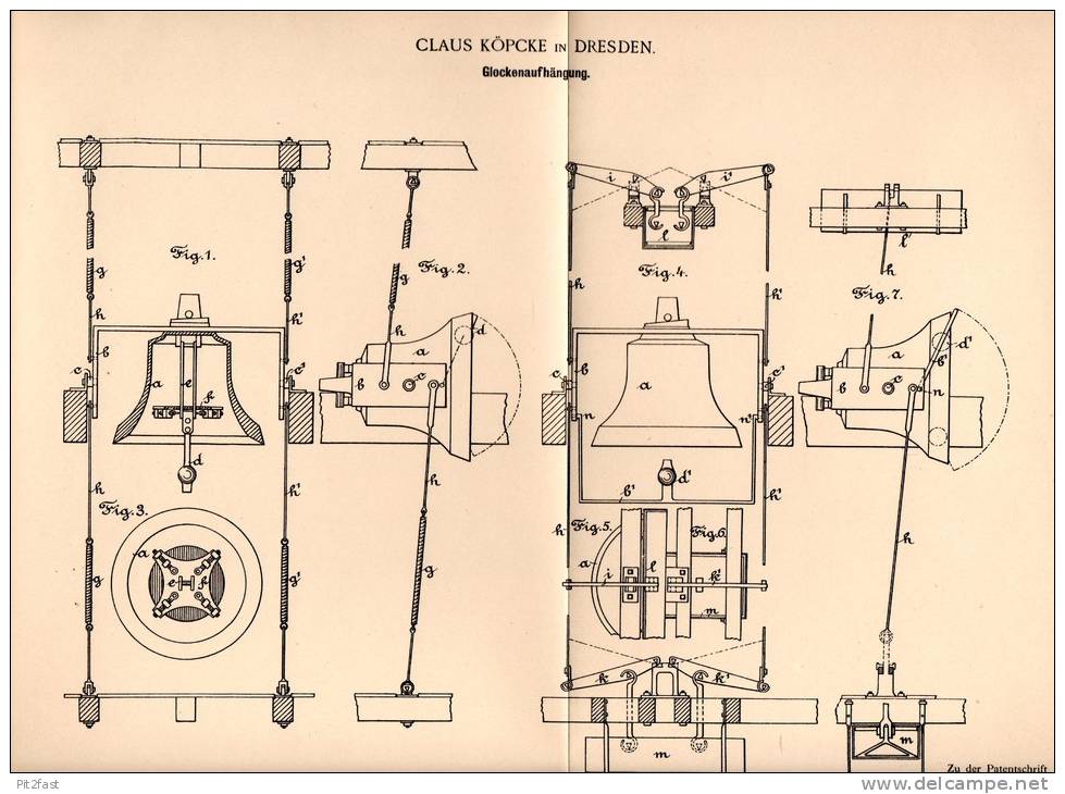 Original Patentschrift - C. Köpcke In Dresden , 1898 , Glocken - Aufhängung , Glocke , Kirche , Frauenkirche !!! - Bells