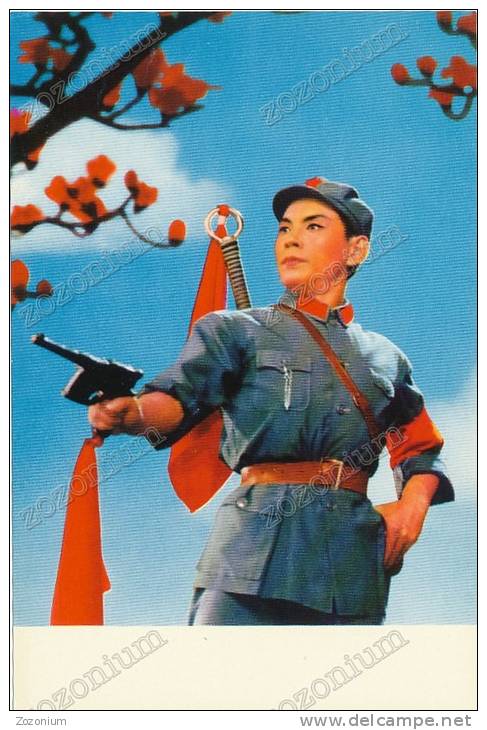 1- Red Detachment Of Women, A Modern Revolutionary Dance Drama, China , Vintage Old Photo Postcard - Danse