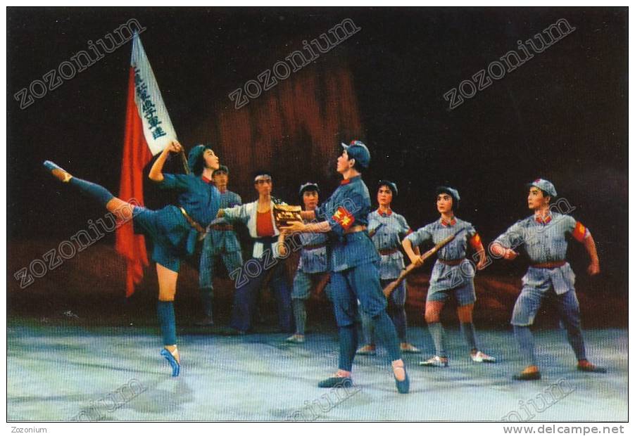 4- Red Detachment Of Women, A Modern Revolutionary Dance Drama, China , Vintage Old Photo Postcard - Danse
