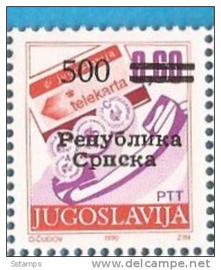 1992 X 11 II  53 I 13 1-4 BOSNIA REPUBLIKA SRPSKA OVERPRINT TYP I TELEPHON TELECOM NEVER HINGED - Post