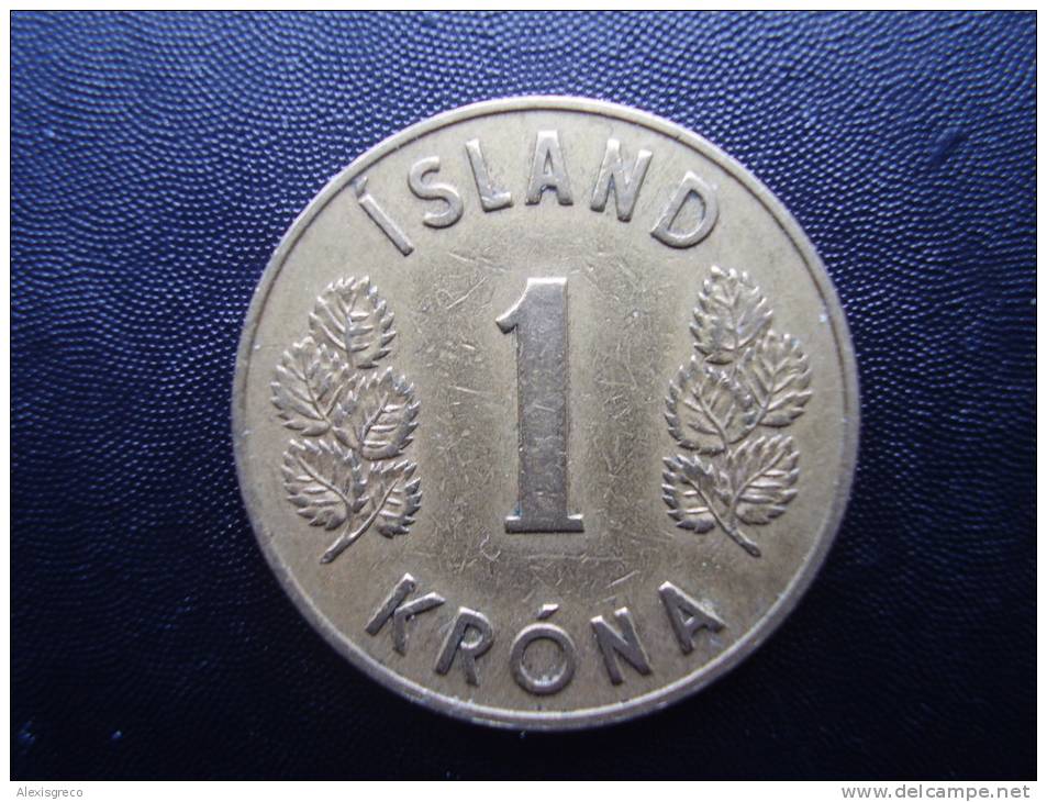 ICELAND 1946 ONE KRONA Aluminium-bronze Republic USED COIN In VERY FINE CONDITION. - Iceland