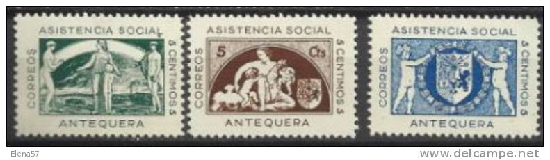 9233C-ESPAÑA GUERRA CIVIL SERIE COMPLETA ANTEQUERA MALAGA ASISTENCIA SOCIAL.FALANGE ESPAÑOLA.SOBRETASAS NACIONALES .SELL - Emisiones Nacionalistas