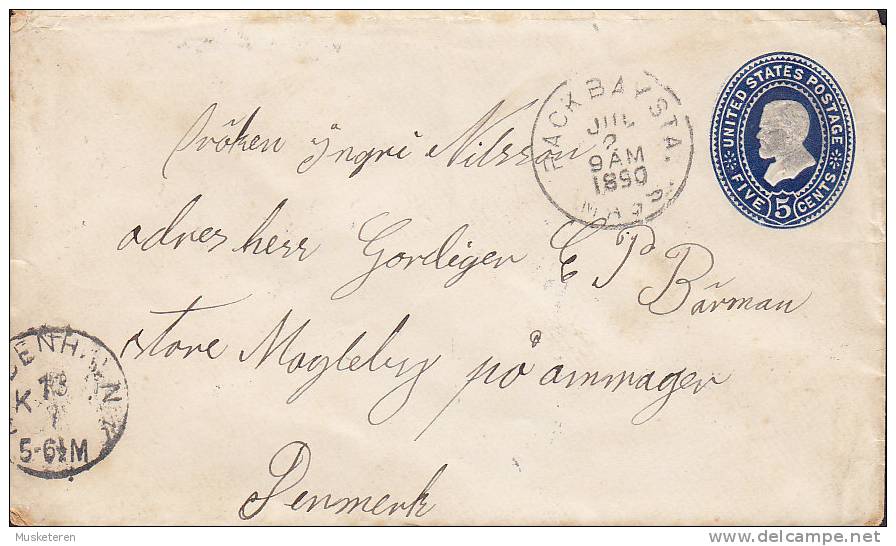 United States Postal Stationery Ganzsache 5 C. PACKBAY STA. 1890 Cover MAGLEBY Amager Denmark (2 Scans) - ...-1900