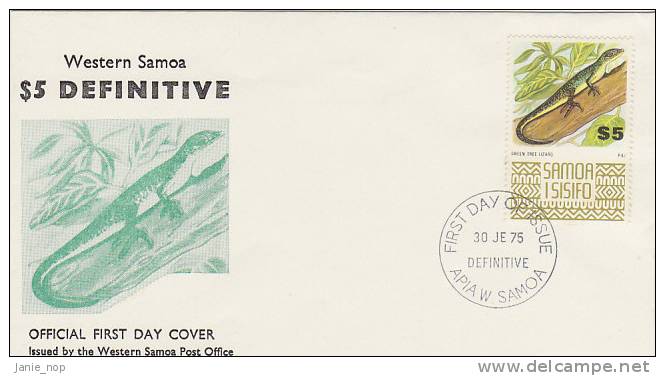 Samoa 1975 Definitive $ 5.00 Green Tree Lizard FDC - Samoa