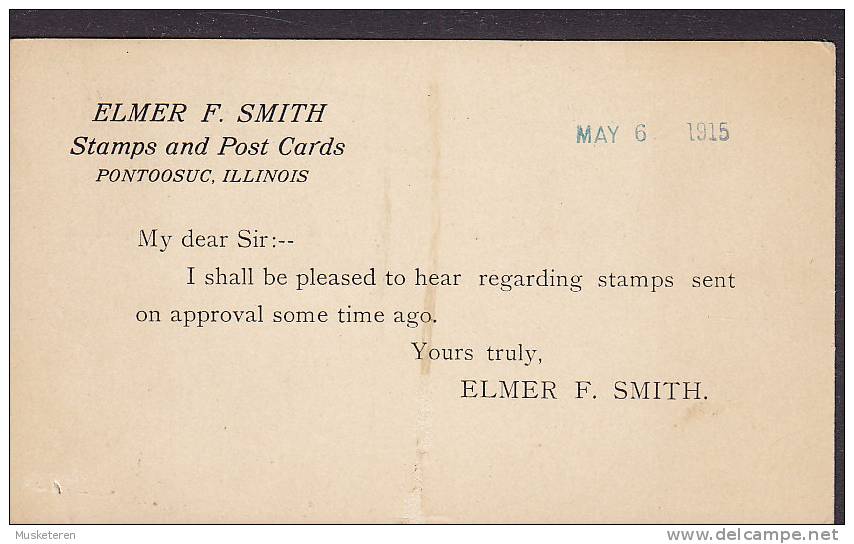 United States Private Postal Stationery Ganzsache ELMER F. SMITH Stamps & Postcards PONTOOSUC (Il.) 1915 (2 Scans) - 1901-20