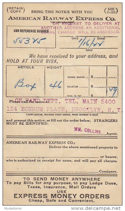 United States Private Postal Stationery Ganzsache AMERICAN RAILWAY EXPRESS CO., BROOKLYN New York 1922 (2 Scans) - 1921-40