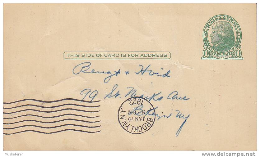 United States Private Postal Stationery Ganzsache AMERICAN RAILWAY EXPRESS CO., BROOKLYN New York 1922 (2 Scans) - 1921-40