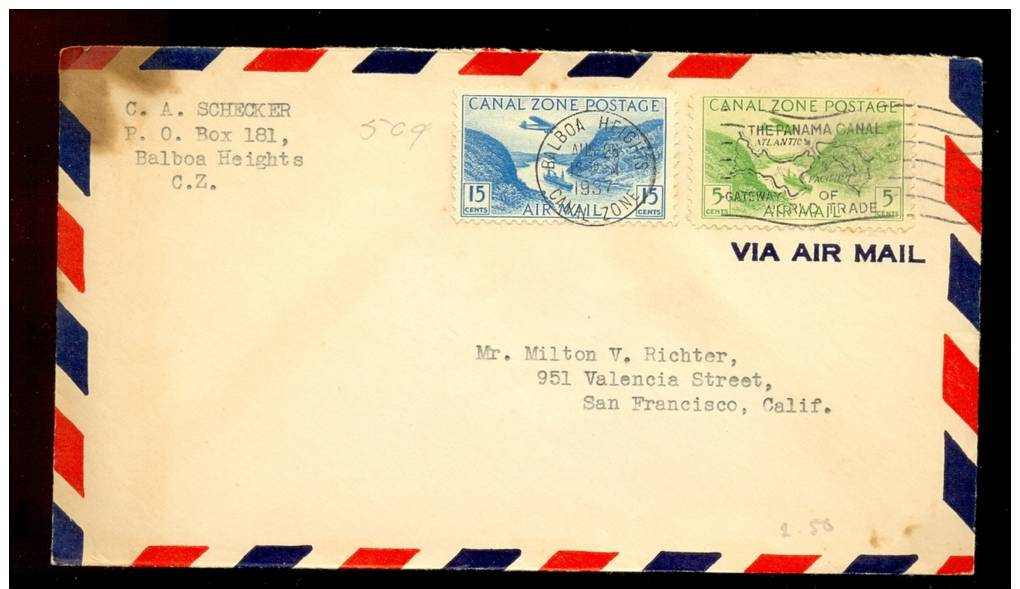 CANAL ZONE * COVER BALBOA HEIGHTS TO USA 1937 - Panama