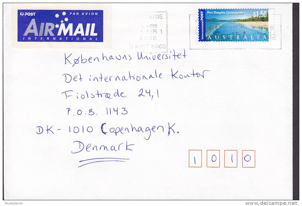 Australia International Airmail Par Avion Label ADELAIDE 2002 Cover To Denmark Beach Port Douglas Queensland - Covers & Documents