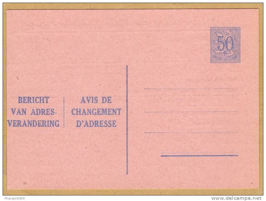 Carte Entier Postal Avis De Changement D´adresse Bericht Van Adresverandering Chiffre Sur Lion Héraldique - Adreswijziging