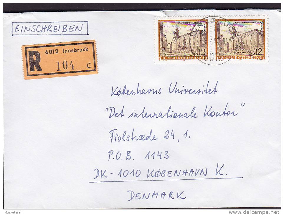 Austria Registered Einschreiben INNSBRUCK Label 1990 Cover Brief To Denmark - Lettres & Documents