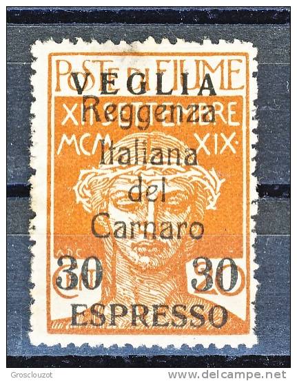 Veglia 1920 Espresso N. 1 C. 30 Su 20 Ocra Francobolli Di Fiume Soprastampati  MLH, Firmato Biondi Cat. € 450 - Arbe & Veglia