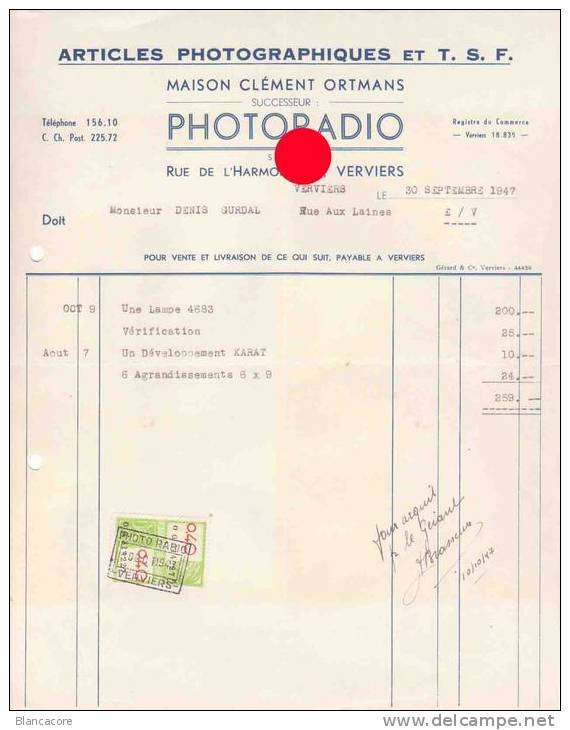 VERVIERS 1949 MAISON CLEMENT ORTMANS  PHOTORADIO  TSF & Radio - 1950 - ...