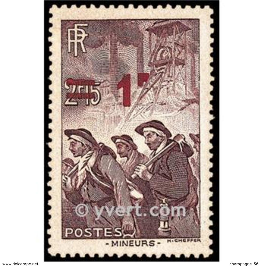 VARIÉTÉS FR 1940 / 1941 N° 489 MINEURS 1 F.ROUGE  SUR 2 F. 15   OBLITÉRÉ  DOS CHARNIÈRE YVERT TELLIER 0.50 € - Used Stamps