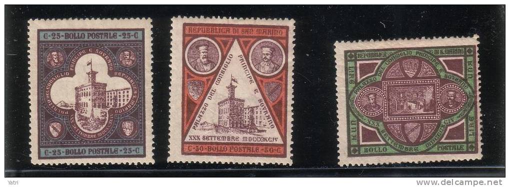 San Marino - 1894 - Palazzo Del Governo - Sass. 23-25 Serie Completa * - Neufs