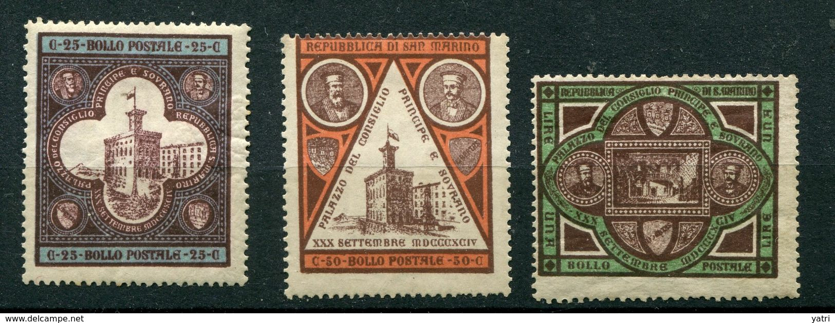 San Marino - 1894 - Palazzo Del Governo - Sass. 23-25 Serie Completa * - Neufs