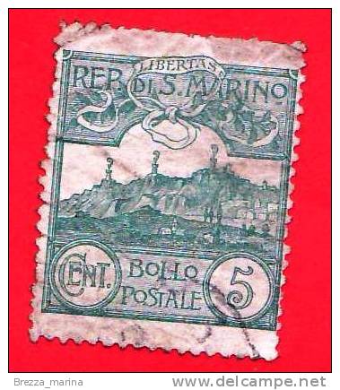 SAN MARINO - 1903 - Usato - Cifra O Veduta Di San Marino - 5 C. • Veduta Di San Marino - Used Stamps