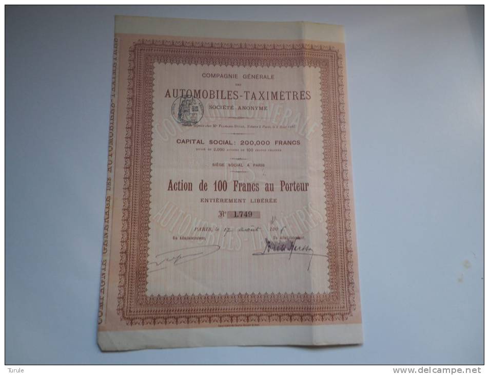 AUTOMOBILES-TAXIMETRES (100 Francs) - Autres & Non Classés