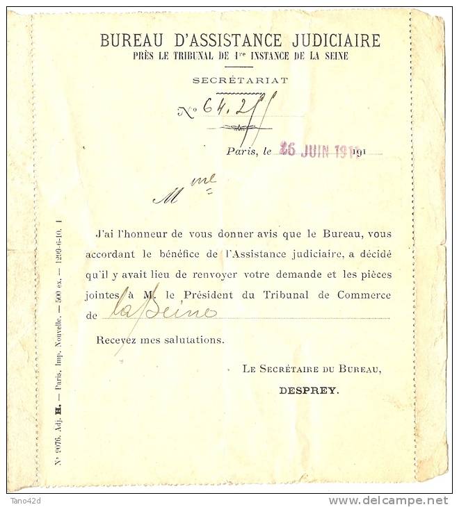 LPU13 - C.L. SEMEUSE CAMEE 10c  DATE "951" RENVERSEE REPIQUAGE "BUREAU D'ASSISTANCE JUDICIAIRE" VOYAGEE JUIN 1911 - Cartes-lettres