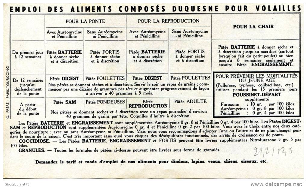 PUBLICITE SUR PAPIER 21,2/12,5 CM  PATEES DUQUESNE A MONTFORT (EURE) - Advertising