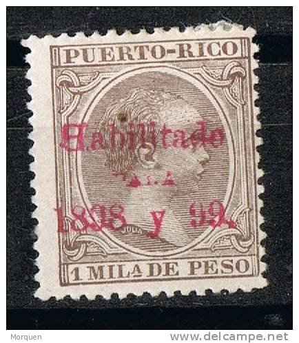 Sello 1 Mils PUERTO RICO, Colonia Española. Habilitado 1898 Y 1899 * - Puerto Rico