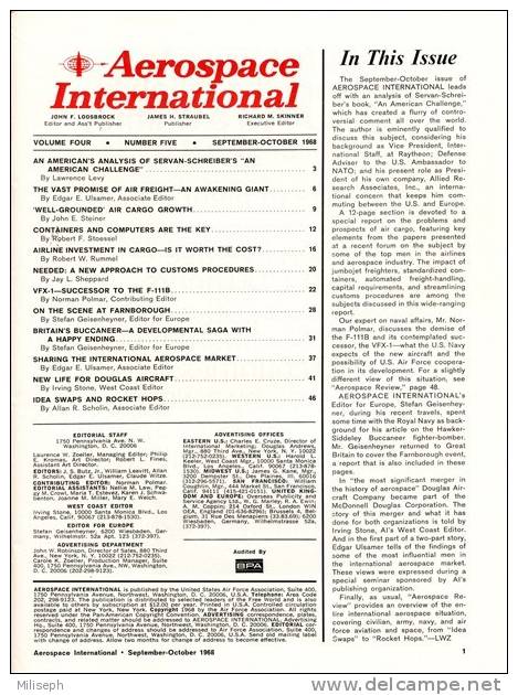 Magazine AEROSPACE INTERNATIONAL - SEPTEMBER / OCTOBER 1968 - Avions - Hélicoptères -  FARNBOROUGH (3260) - Fliegerei
