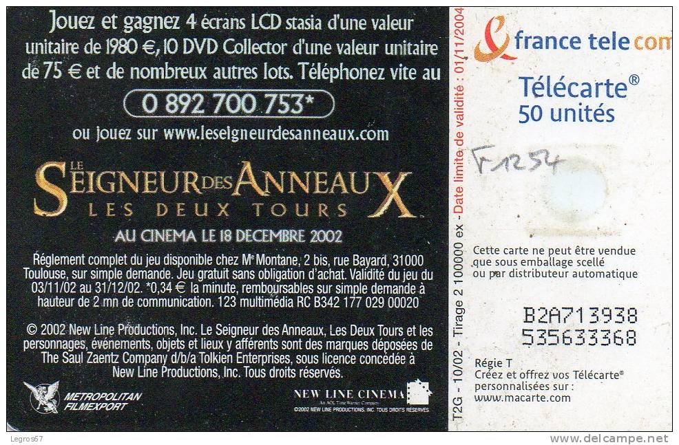 F 1254	SEIGNEUR DES ANNEAUX 3 - LES 2 TOURS - 2002