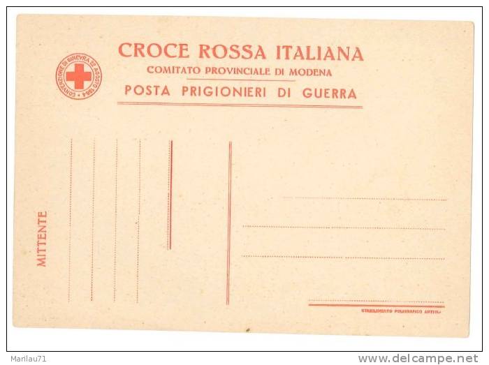 5657 PRIGIONIERI GUERRA CROCE ROSSA ITALIANA MODENA NON VIAGGIATA - Croix-Rouge