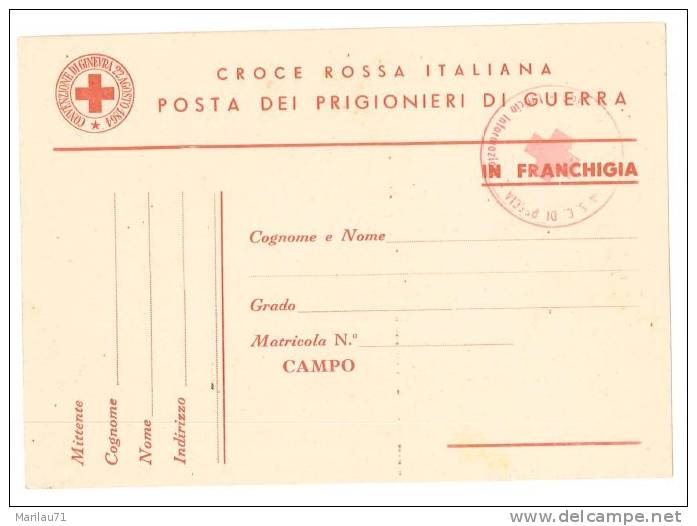 5658 PRIGIONIERI GUERRA CROCE ROSSA ITALIANA PESCIA FRANCHIGIA NON VIAGGIATA - Croix-Rouge