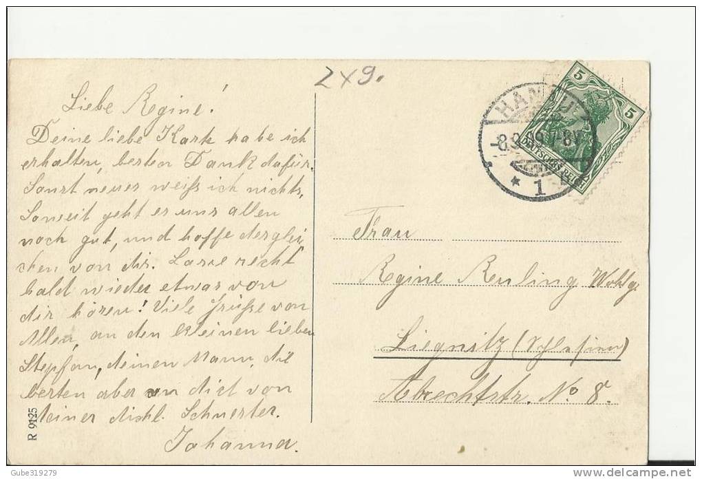 GERMANY 1909 - HANAU A.M.- CASTLE PHILIPPSRUHE -GARDEN & FRONT - ADDR.- NOT SHINING  W 1 ST OF 5  POSTM HANAU SEP 8, 190 - Hanau