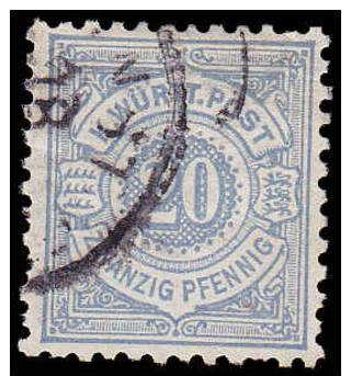 Wurttemberg Scott #61a, 20pf Dull Blue (1875) Numeral Of Value, Used - Autres & Non Classés