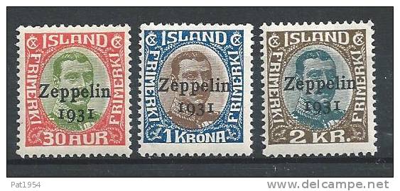 Islande 1931 Poste Aérienne N° 9/11  Neufs * VLH. Surchargé Zeppelin Cote 115 Euros - Poste Aérienne