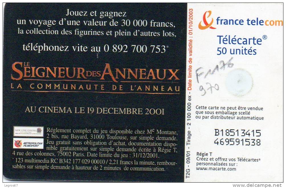 F 1176 970 SEIGNEUR DES ANNEAUX 2 -YEUX OUVERTS - 2006