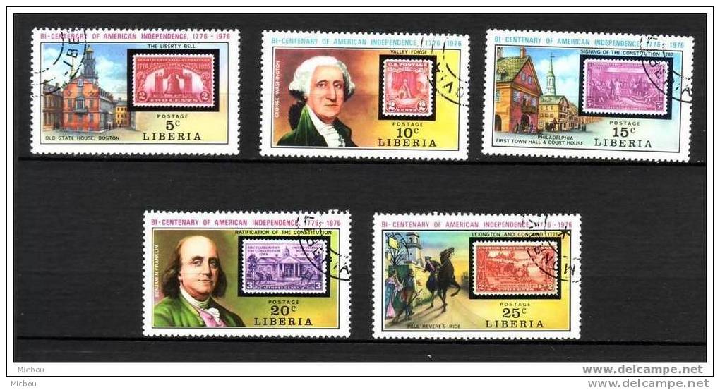 Libéria, Timbre Sur Timbre, Stamp On Stamp, USA, Washington, Franklin, Cloche, Bell, Perruque - Stamps On Stamps