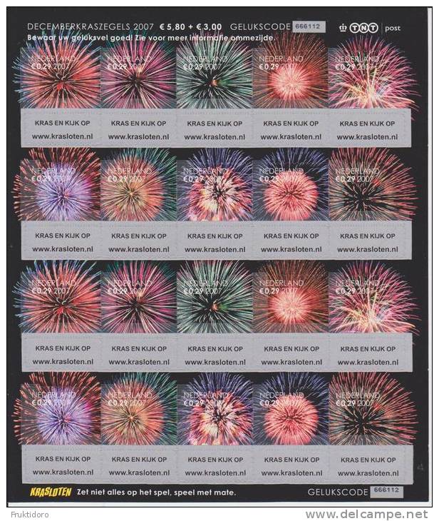 The Netherlands Mi 2541-2550 Full Sheet Christmas December Scratch Stamps 2007 Fireworks - Ungebraucht