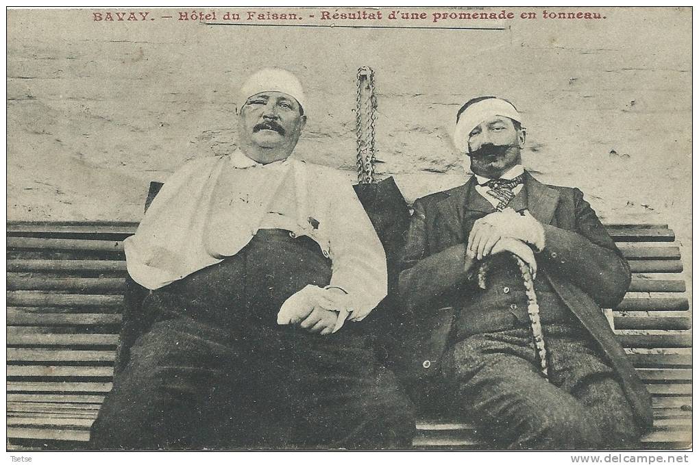 Bavay - Hôtel Du Faisan - Résultat D'une Promenade En Tonneau - 2 Blessés, Carte Spéciale -1910 ( Voir Verso ) - Bavay