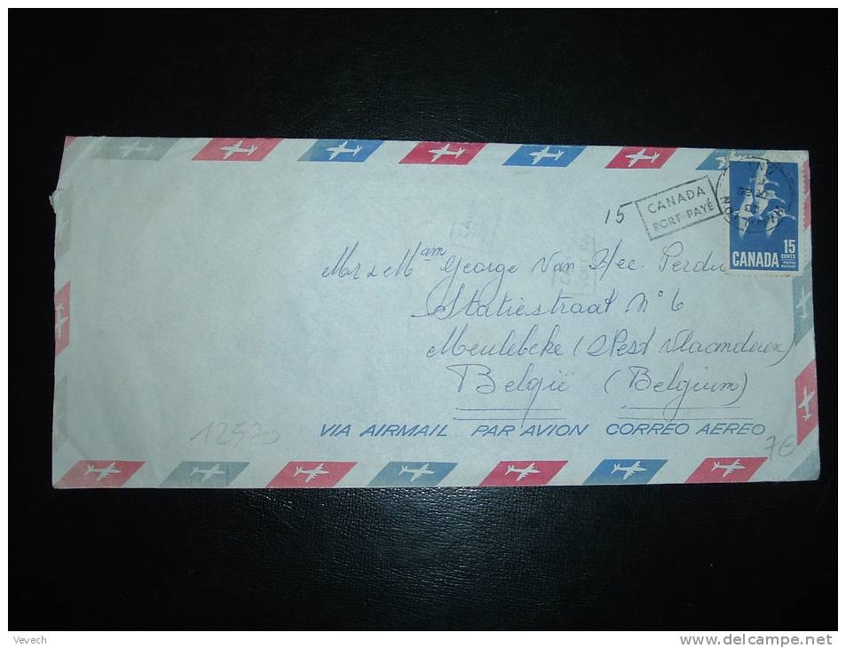 LETTRE PAR AVION POUR FRANCE TP OISEAUX 15C OBL. HAMILTON + GRIFFE CANADA PORT PAYE - Storia Postale