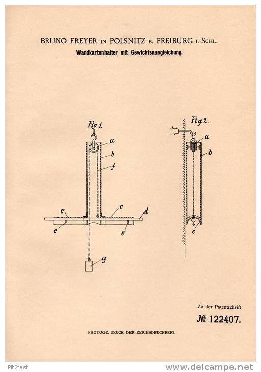 Original Patentschrift - B. Freyer In Polsnitz / Pe&#322;cznica I. Schl. , 1899 , Kartenhalter Für Wand Mit Gewichtsausg - Documents Historiques