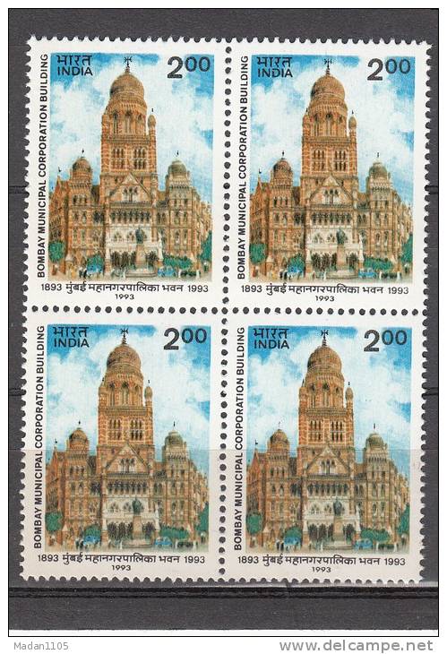 INDIA, 1993, Centenary Of Bombay Municipal Corporation Building, Block Of 4, MNH, (**) - Ungebraucht