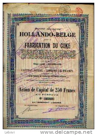 (BRUXELLES) “SA Hollando-belge Pour La Fabrication Du Coke » Action De Capital De 250 Fr - Industrie
