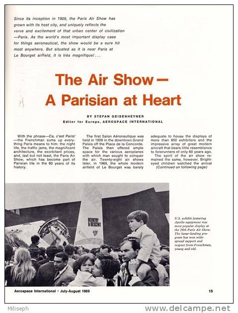 Magazine AEROSPACE INTERNATIONAL -  JULY / AUGUST 1969 - Avions - Bateaux - Hélicoptères - PARIS Air Show  - Apollo 11 - Aviation