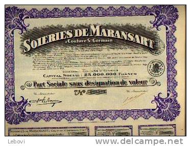 COUTURE SAINT GERMAIN) « Soiries De MARANSART » - Part Sociale (1928) - Textiel