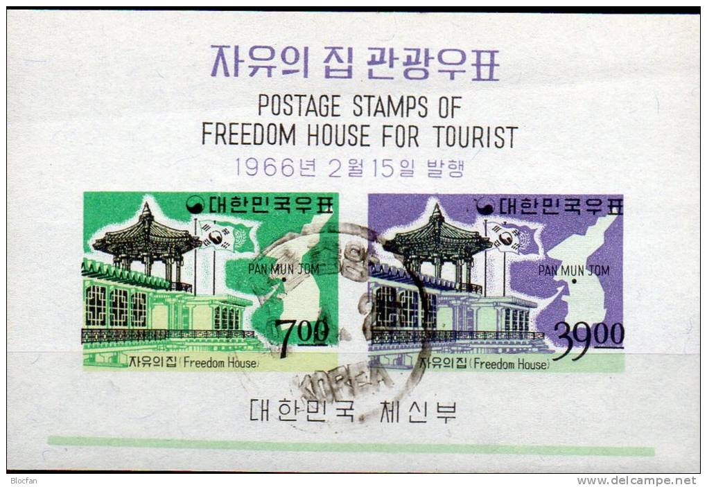 Frieden-Haus 1966 Flagge Korea Block 223 O 22€ Tourismus Landkarte Bf M/s Flag Map Bloc Architectur Sheet Of South-Corea - Korea, South